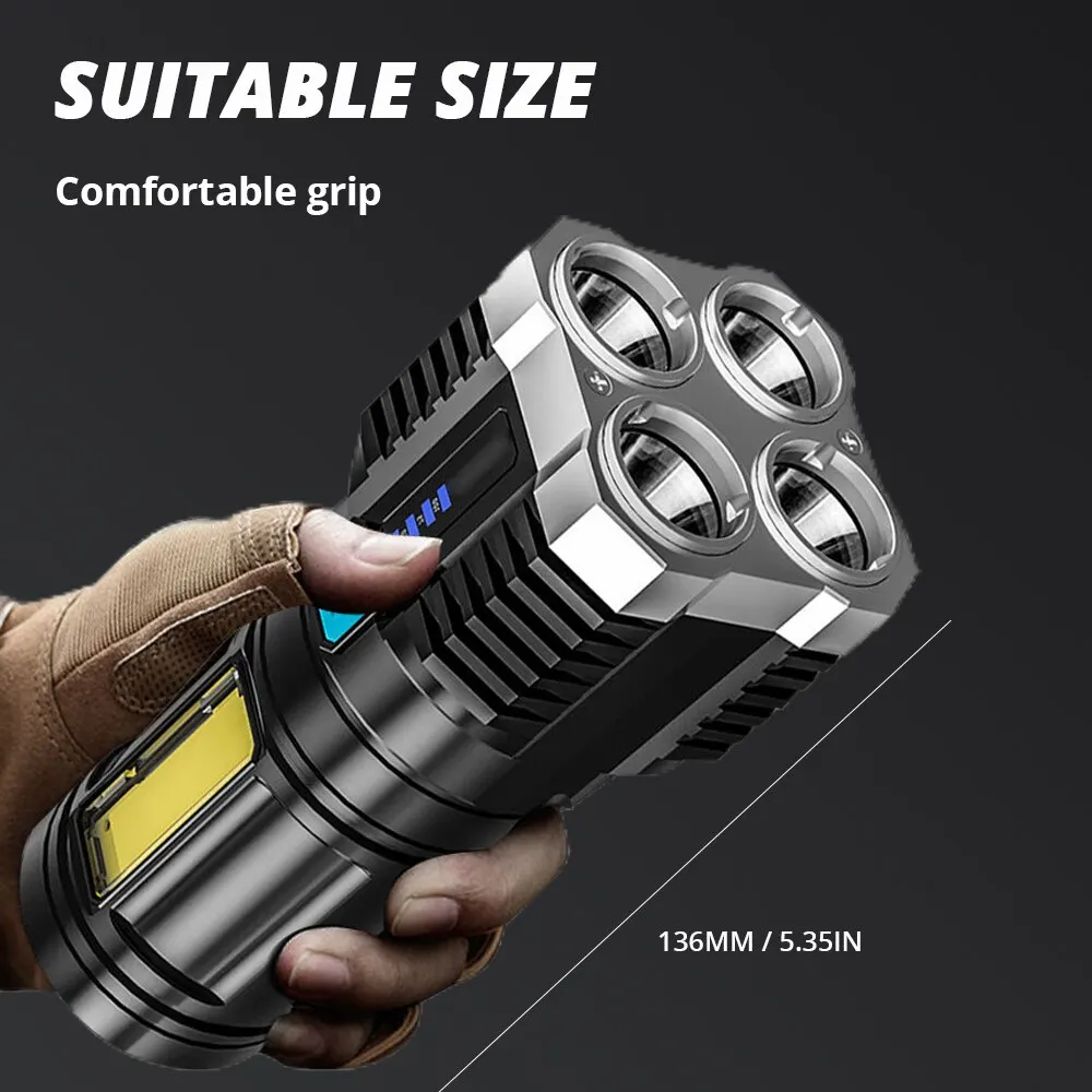 LED Flashlight High Power Camping Torch 4 Lamp Home Torch Lantern USB Rechargeable