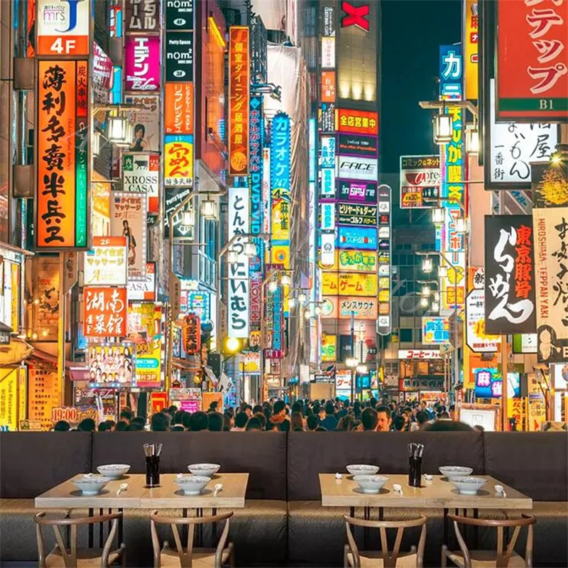 

Street View of Nightlife in Tokyo Japan Photo Wallpapers for Japanese Cuisine Sushi Restaurant Industrial Decor Wall Paper 3D