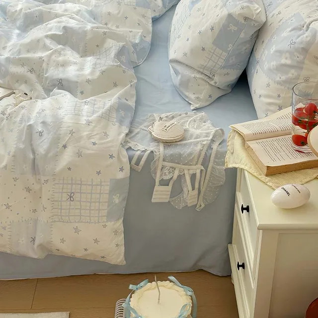 Ensemble de housse de couette bleue 3 pièces (1 * housse de couette + 2 * taie d'oreiller, sans noyau), parure de lit bleue, douce et confortable 5