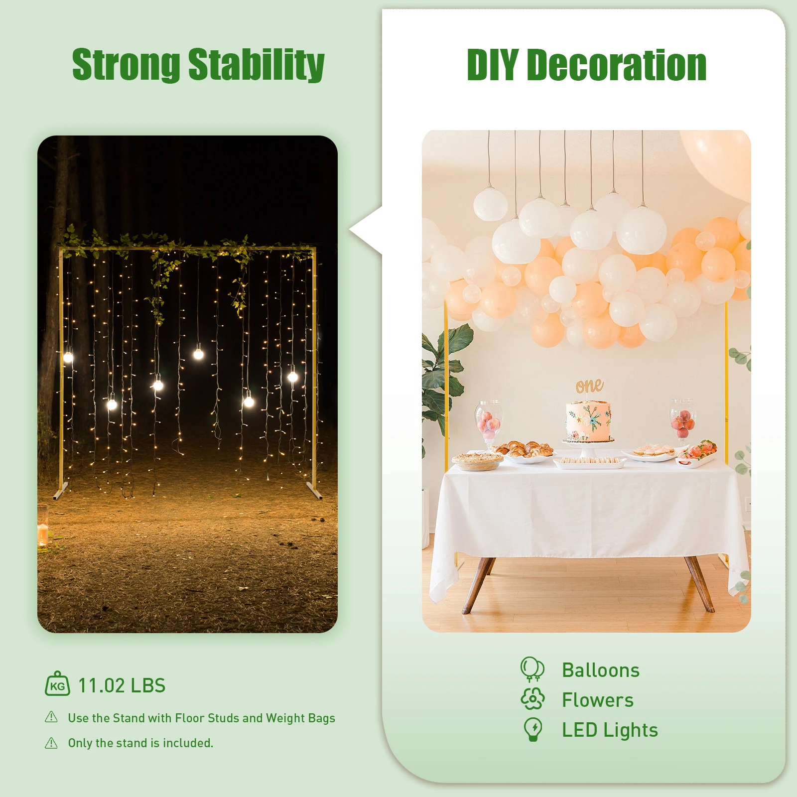 Wedding Arch Stand Square Metal Arbor Ceremony Decorations Garden Party Backdrop Frame Flower Balloon Support Adjustable Height