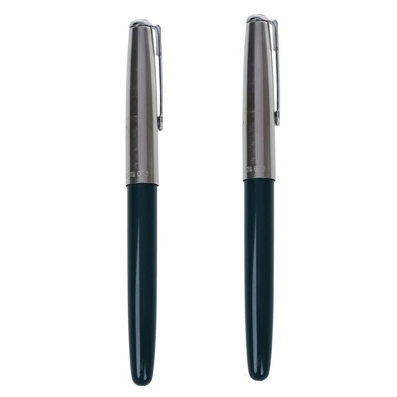 

2X 616 Fountain Pen Hooded Silver Nib Green Barrel Small Vintage
