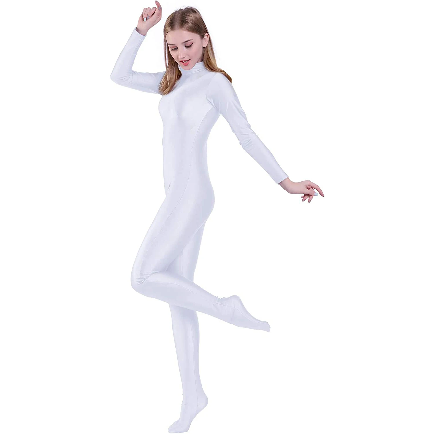 Speerise Womens Long Sleeve Zip Back Yoga Unitard Turtleneck Bodysuit Mens Full Body Dancewear without Gloves Adult Black Suit adult unitard