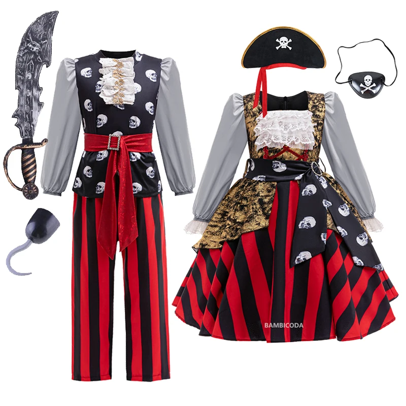 Boys Buccaneer Pirate Captain Hook Cosplay Costume For 4-10Years Halloween Purim Party