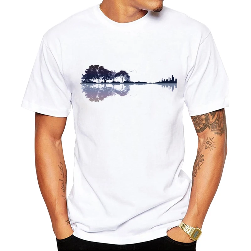 TEEHUB Natur Gitarre Männer T-Shirt Mode Kreative Gitarre Gedruckt T-shirts Oansatz Kurzarm Coole Tops Lustige Tees – Detail 1