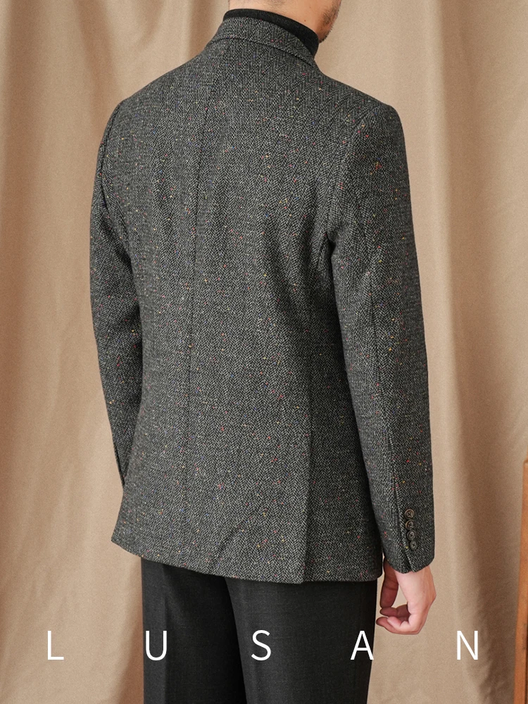 Mr. Lu San Gentry Dress Retro Commuter Business Herringbone Wool Suit Colorful Flower Point Warm Slim Fit Suit Trendy Men 5