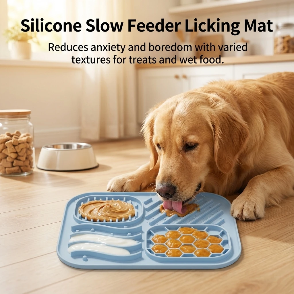 Silikon-Schleckmatte für Haustiere mit Anti-Verschlucken-Funktion und Saugnapf, Lebensmittelechte Slow-Feeder-Matte für Hunde und Katzen – Detail 5