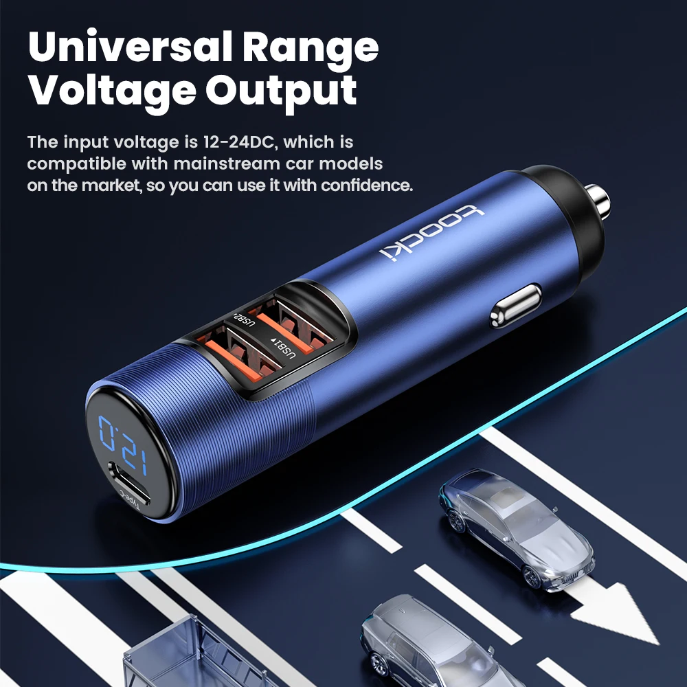 Toocki 69W Car Charger Digital Display 3 Port PD Fast Charing Type C Car Phone Charger for iPhone 14 13 Pro Max Samung Xiaomi car charger car phone charger phone charger
