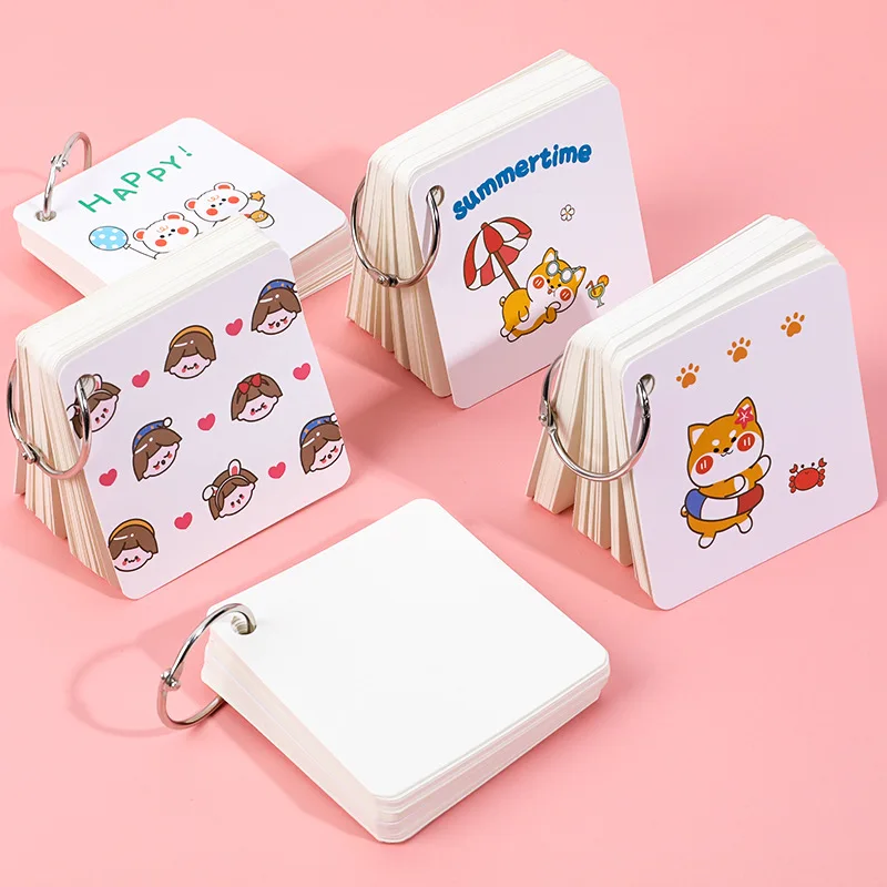 

80 Sheets Blank Index Cards Binder Ring Flipping Mini Portable Notepad Diary Book Exercise Book Notes Scrapbooking Gift
