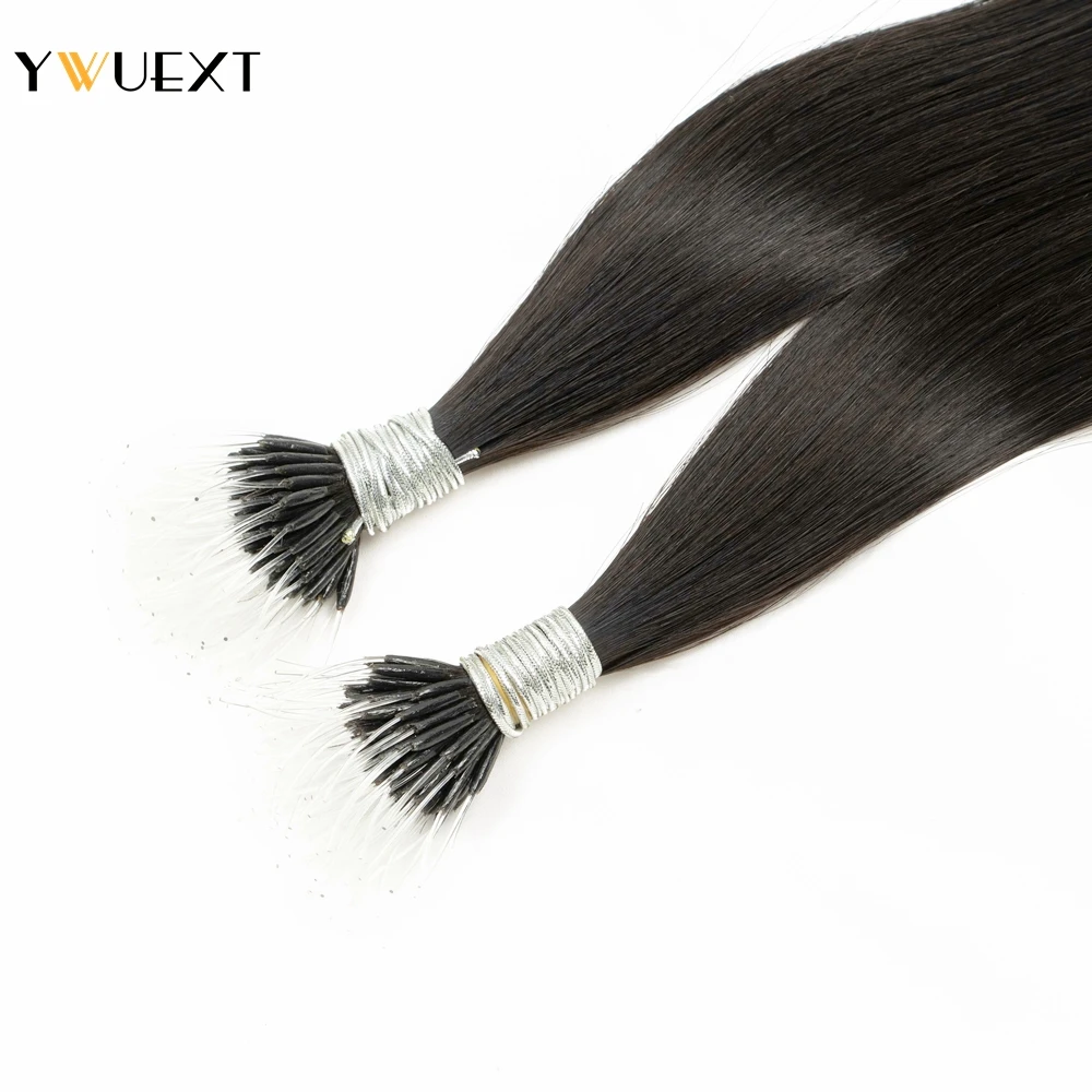 YWUEXT Flexible F Tip Hair Extensions 16''- 24'' Natural Invisible Nano Ring Hair Microlink Human 1g/s Micro Beads