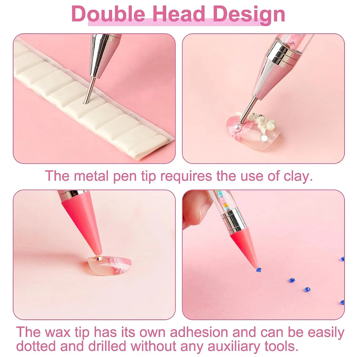 Rhinestone Picker Tool 2PCS With 2 Extra Wax Tips Nail Art DIY