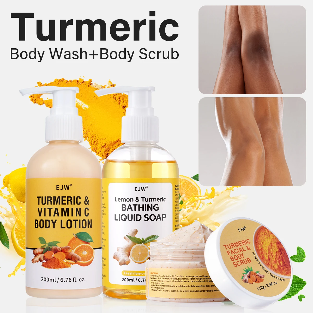 Turmeric Brightening Body Wash | Gentle Shower Gel for Uneven Skin |  Deep Cleansing, Hydrating Formula | Body Scrub