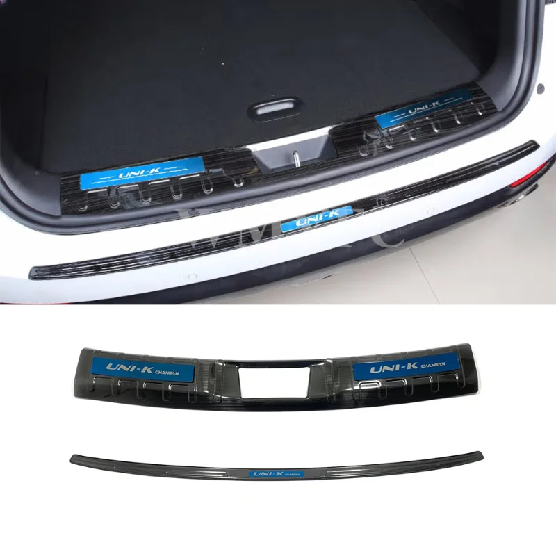 Accesorios de acero inoxidable negro plateado con borde protector de maletero trasero de coche, cubierta de umbral antigolpes y antipolvo para Changan UNIK UNI-K 2021-2024