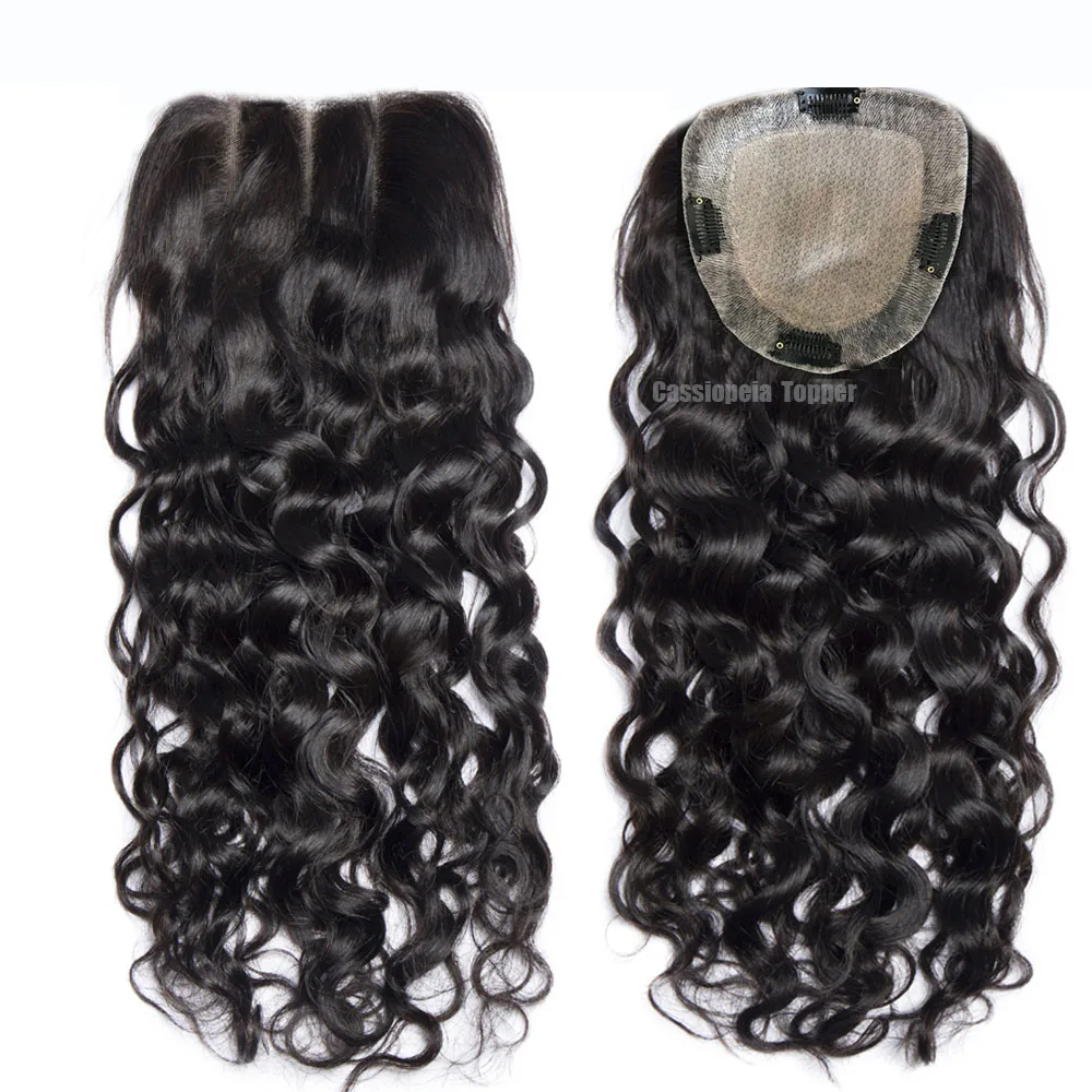 Hair Toppers Silk Topper Real Skin Scalp 100% Virgin Human Hair Topper for Women with 4 Clips Loose Wave 2CM PU Around Silk Base