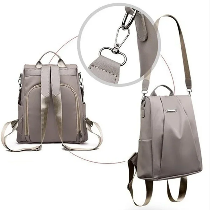 New Fashion Nylon Solid Color Lightweight Waterproof Large Capacity Detachable Shoulder Strap Multi Functional Women's Backpack 4