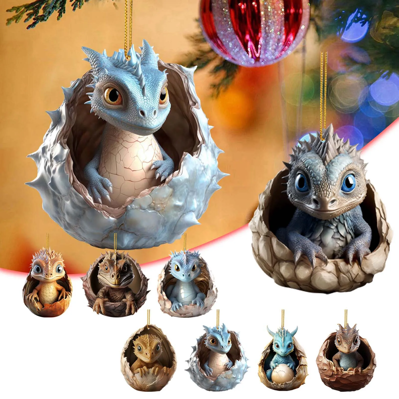 

Adorable Cartoon Dragon Baby Egg Hanging Decorations Christmas Pendant Doll Gift Key Chain Car Ornaments Home Xmas Party Decor
