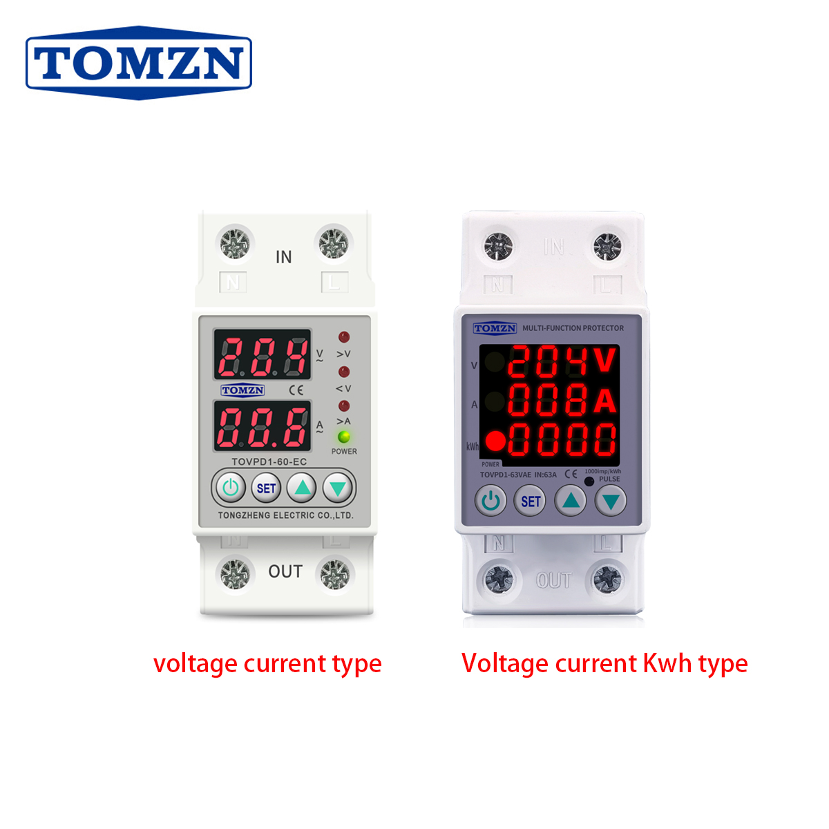 TOMZN Din Rail Dual Display Adjustable Over Under Voltage Current Protective Device Protector Relay 40A 63A 80A 100A 220V 230V 