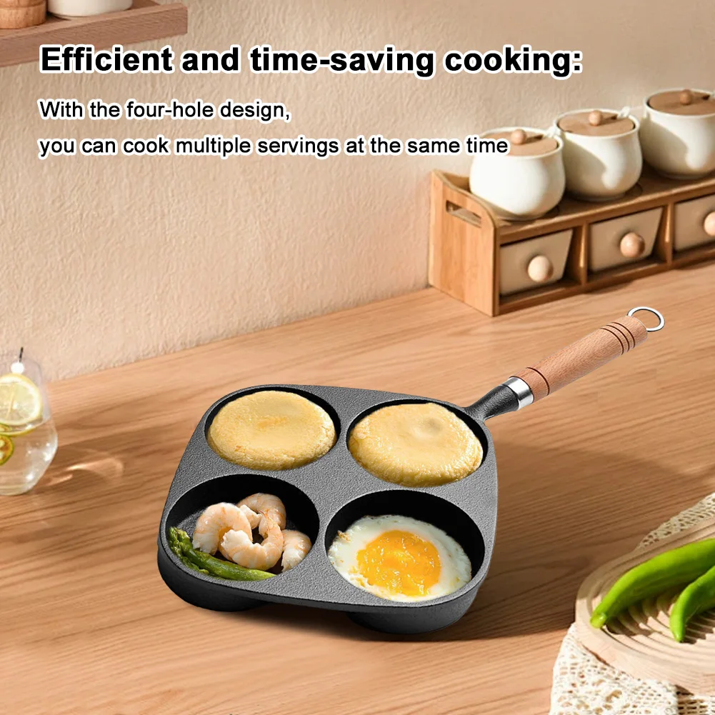 4 Hole Egg Pancake Steak Pan Non-Stick Cast Iron Omelet Pan Cooking Egg Ham Pan Cake Maker Frying Pan Egg Frying Pan Pancake Pan