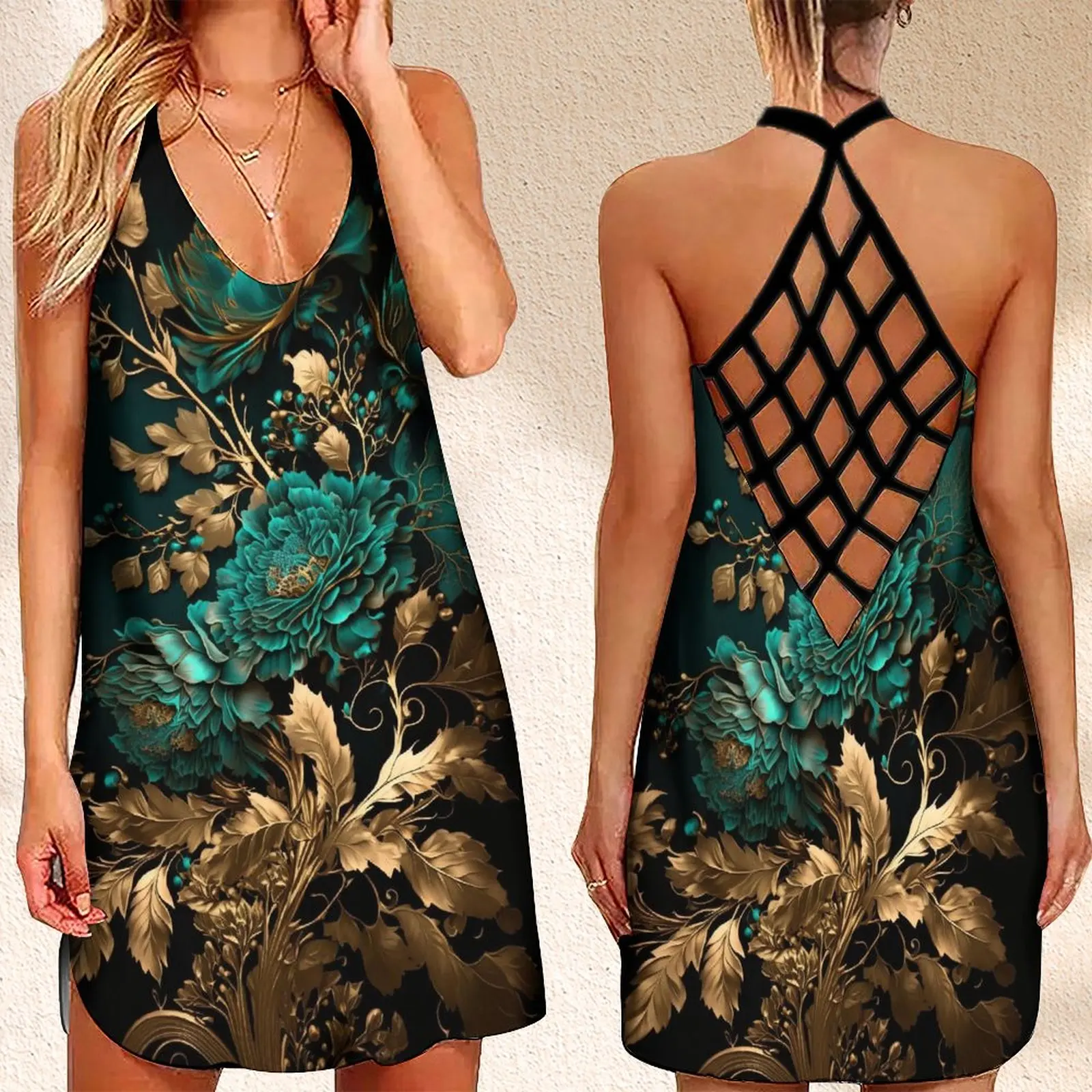 

Женское платье без рукавов, летнее платье с открытой спиной и цветочным принтом в стиле барокко