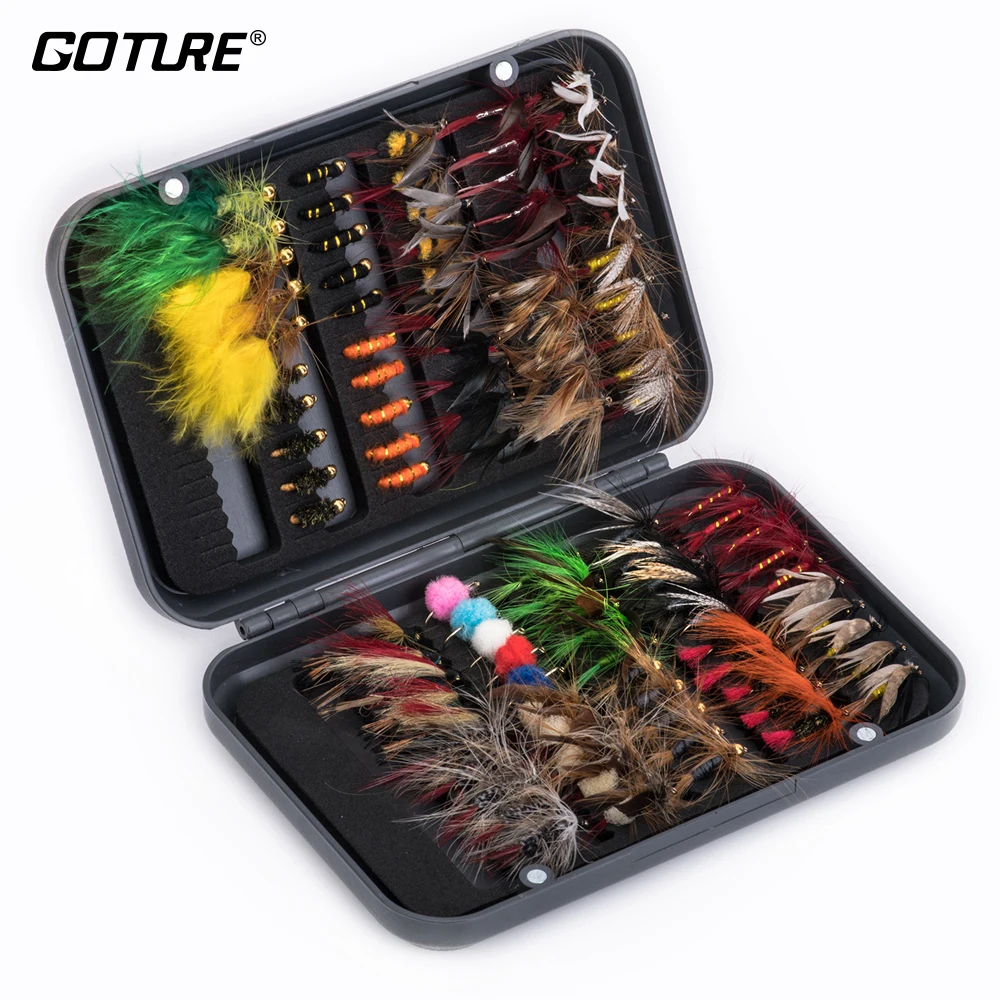 Aneew 40pcs Fly Fishing Flies Bead Head Assortment Kit for Panfish Bass Trout Salmon Fishing Lures Dry/Wet Flies Streamers with Fly Fishing Box 