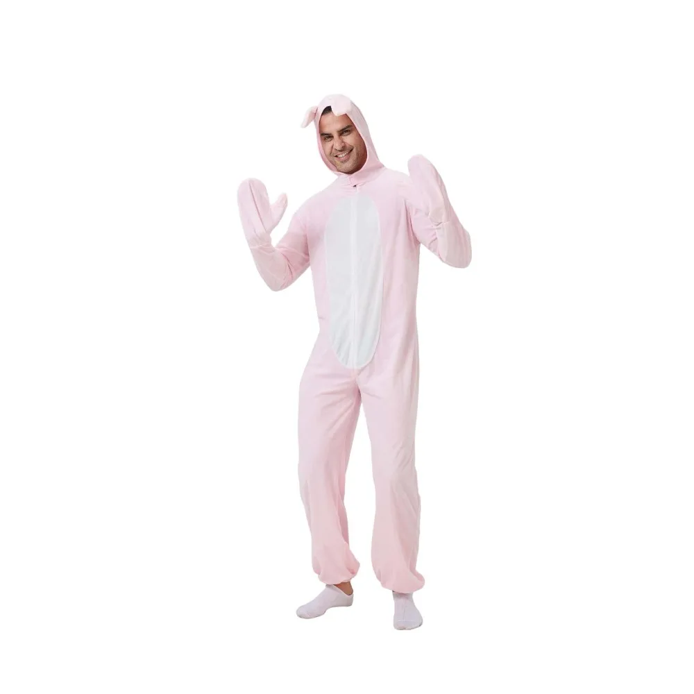 Adult Funny Pink Bunny Costume Cute Rabbit Onesie Men Women Cosplay Halloween Party Theme Events