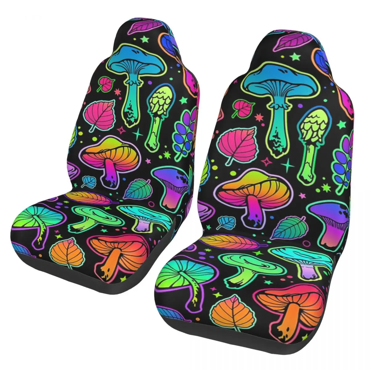 Psychedelic Magic Rainbow Mushrooms Trippy Mushroom Car Seat Cover Set 2 Pcs for Cars Auto SUV Universal Protector Accessories
