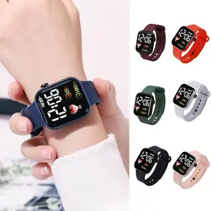 Electronic Watch Luminous Square Dial Non Waterproof Adjustable Comfortable Heart Print Kids LED Digital Sport Wrist Watch Gift