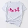 Barbie Cartoon T-Shirt Women Letter Top Crew Neck Print Summer Short Sleeve Clothes Anime Kawaii Oversize Girls Tshirts 2