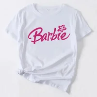 Barbie Cartoon T-Shirt Women Letter Top Crew Neck Print Summer Short Sleeve Clothes Anime Kawaii Oversize Girls Tshirts 2