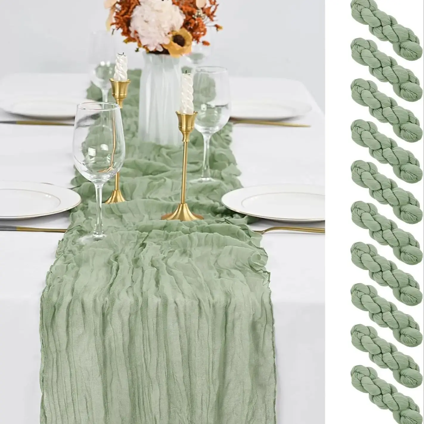 Chemin de Table en tissu de fromage, 40x275cm, tissu de gaze Boho rustique transparent pour mariage, réception nuptiale, fête, Banquet, 10 pièces