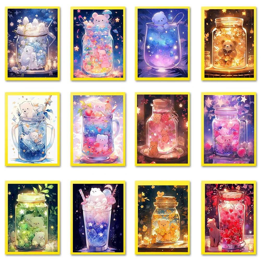 

5D Красочный милый маленький медвежонок в стеклянных бутылках, «сделай сам», Алмазный Настенный декор, искусство, полная дрель, наборы мозаики, вышивка, плакат для вышивки крестиком