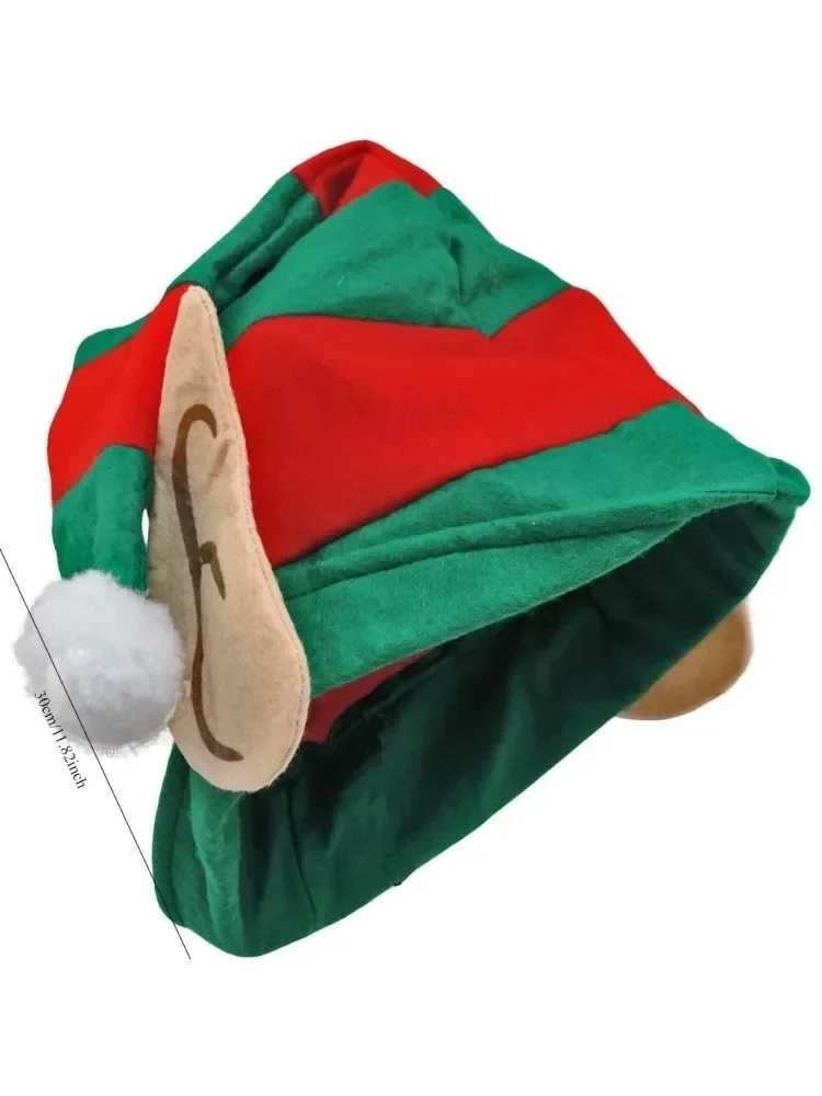 Santa Hat Striped Santa Hat Adult plush hat Elf hat Christmas Green Christmas Holiday cosplay