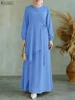 2026 ZANZEA Elegant Muslim Abaya Dresses Women O Neck Long Sleeve Robe Irregular Sundress Ramadan Kaftan Solid IsIamic Clothing
