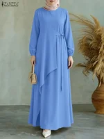 2026 ZANZEA Elegant Muslim Abaya Dresses Women O Neck Long Sleeve Robe Irregular Sundress Ramadan Kaftan Solid IsIamic Clothing