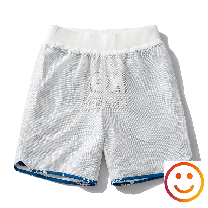 Mesh Snow Pattern Shorts Men Women Blue Red Black Drawstring Shortpant Daily Beach Breeches