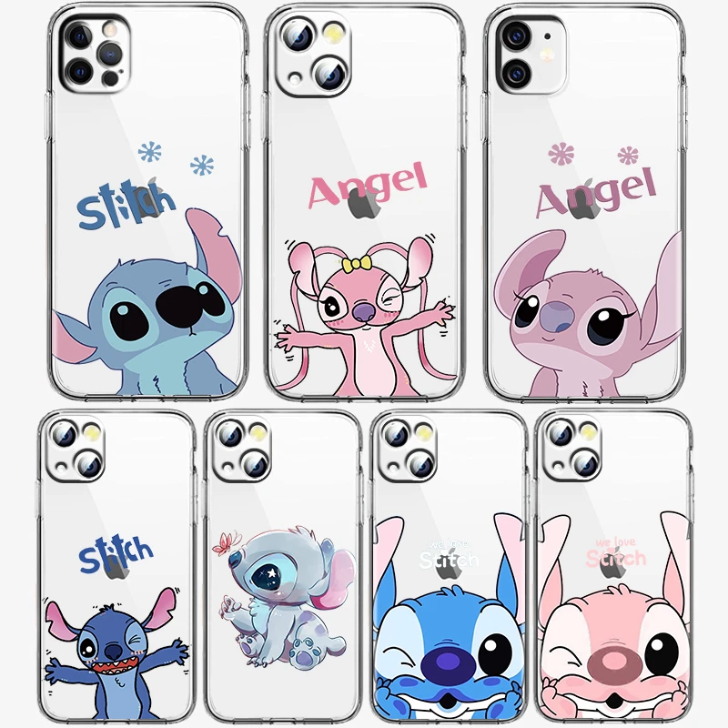 Disney Stitch Lilo Couple Phone Case for Apple iPhone 14 13 12 11 Pro Max X XR XS 8 7 6 Transparent Silicone Shell Cover Fundas cheap iphone 13 mini case