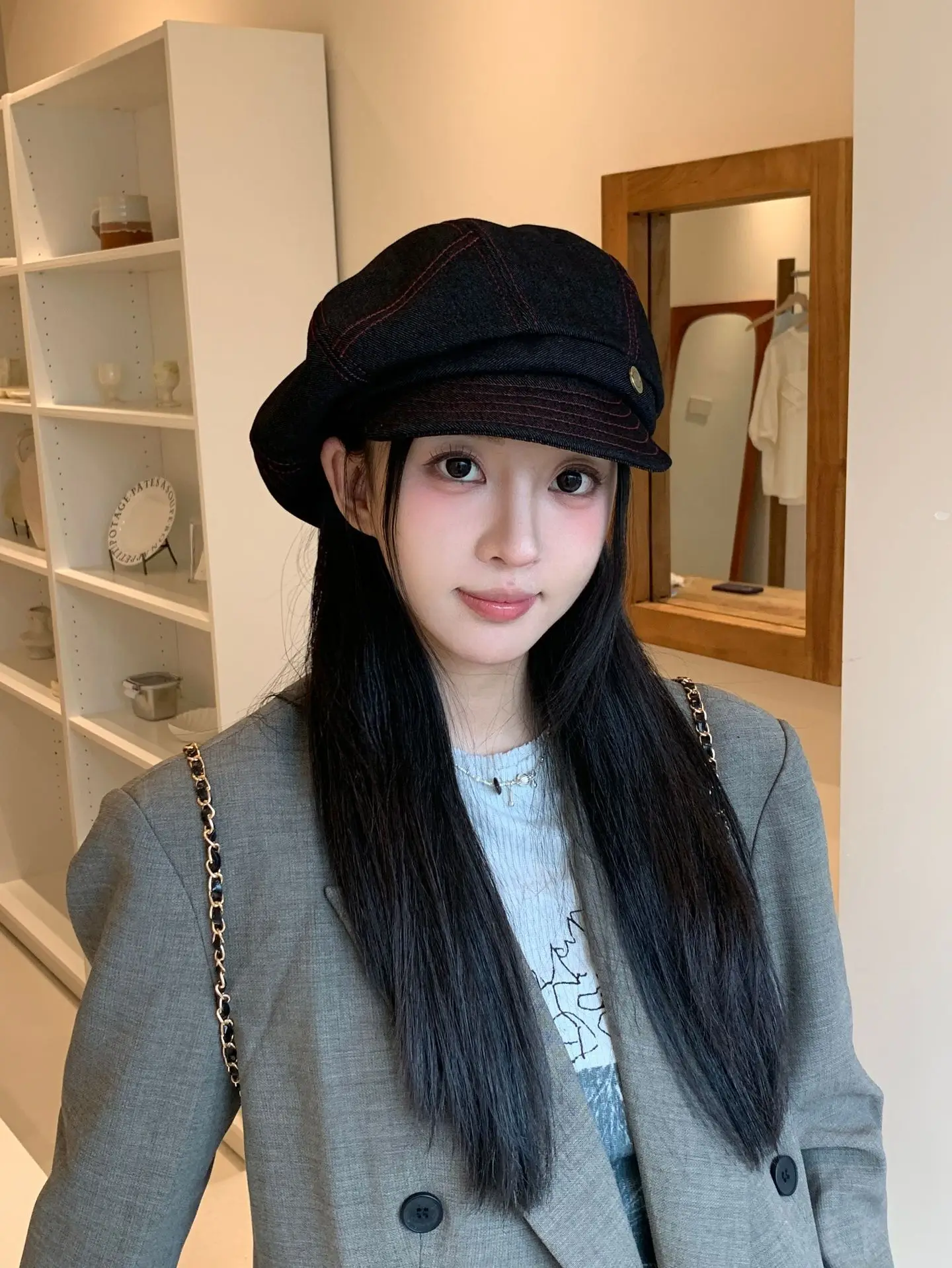 Women's Berets Korean Retro Casual Simple Versatile Fashionable Sweet Denim Berets Artistic High-quality Painter's Caps For Girl - 5