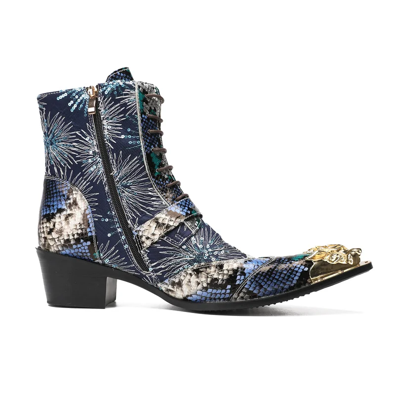 Board Luxus High Heels Männer Stud Stiefel Echt leder Stiefeletten schwarz italienische Chelsea Kleid Schuhe spitzen Zehen Cowboy Stiefel – Detail 7
