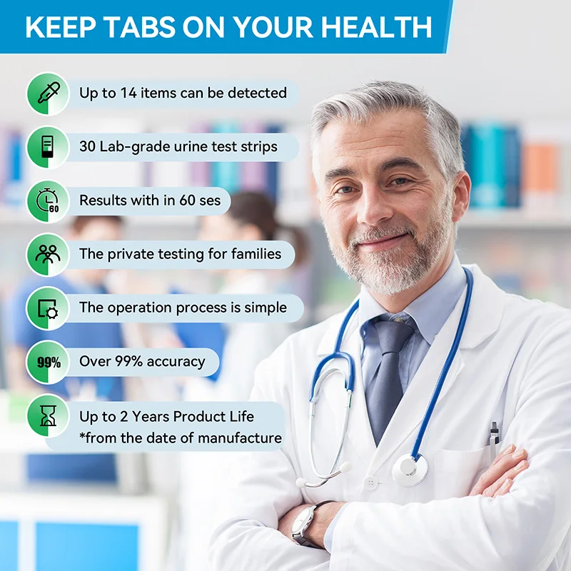 Description Picture 4 of item14 Parameter Urine Test Strip for Urinary Tract Infection, Test Ketone, pH, Leukocytes, Creatinine, Glucose Individually Packed