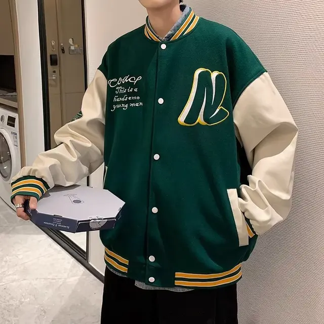 2024 Men's Casual Jackets Embroidery Baseball Uniform Fashion Splicing Jacket Trendy Men's Couple High Street Motorcycle Coat