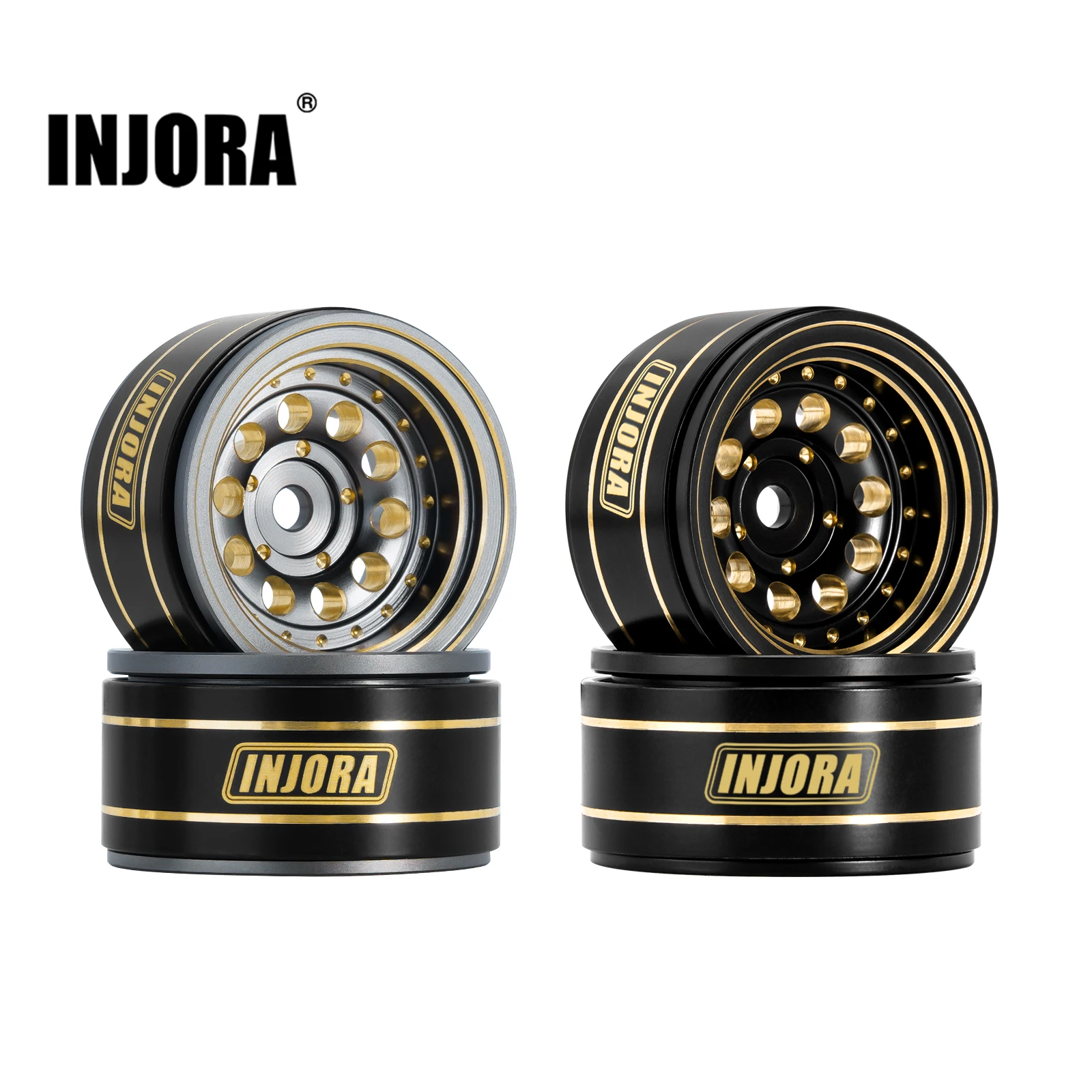 Injora 39G Rivestimento Nero Ottone 1.0 "Cerchioni Beadlock Per 1/24 1/18 Rc Crawler Car Axial Scx24 Ax24 Trx4M Fcx24 (W1008)