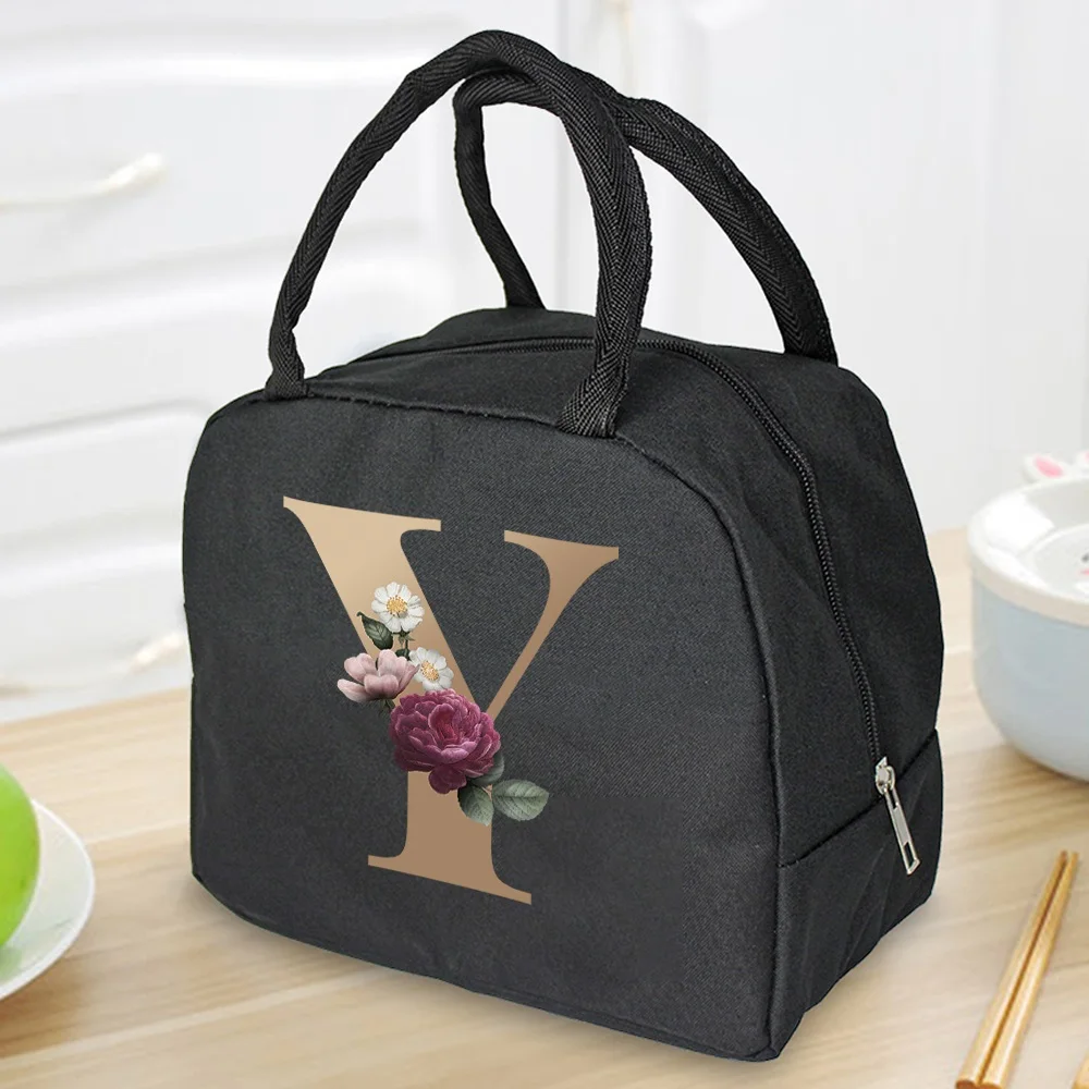Lunch Bag Cooler Tote Portable Insulated Thermal Canvas Bag Food Picnic Unisex Travel  Lunchbox Organizer Bags Gold Letter Print