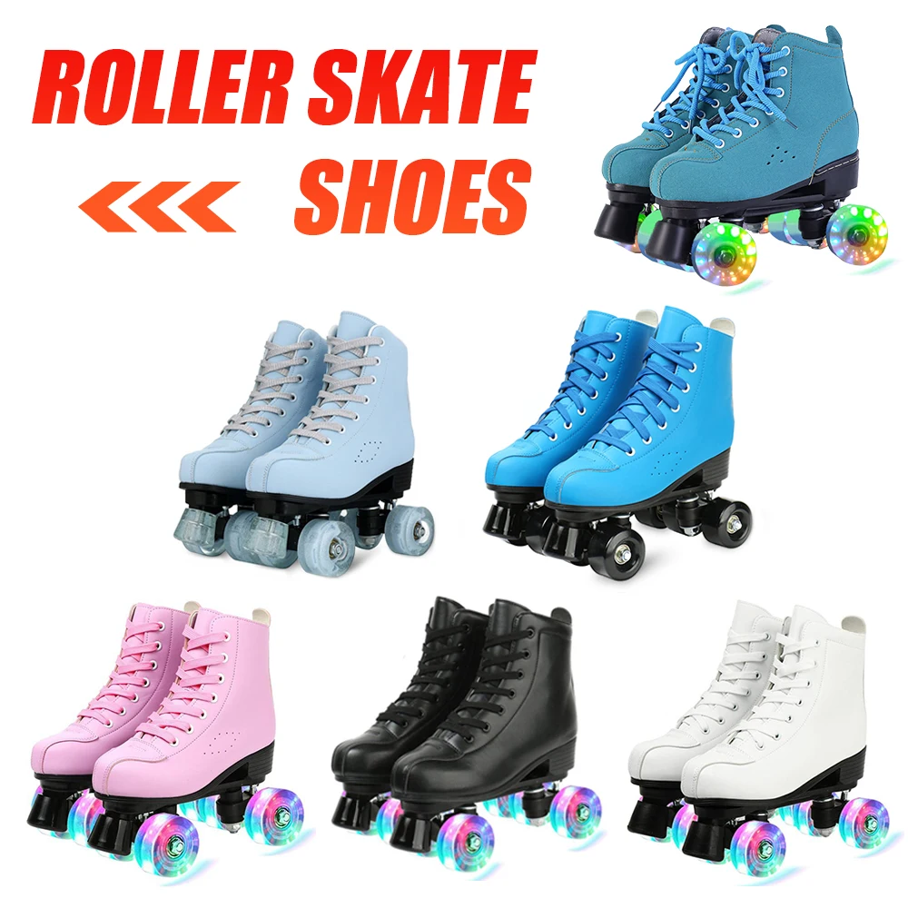 

2024 Flashing Roller Skate Shoes Quad Sneakers Indoor Outdoor Skating Sport Beginner Double Row Adult Men Women 4 Wheels Skates