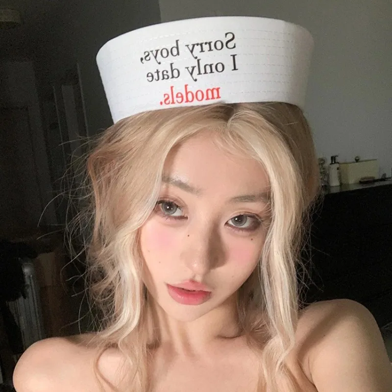 한국 틈새 인스타그램 블로거 레터 세일러 모자, 얇은 네이비 베레모, 레트로 얼굴 드러나는 작은 플립 브림 모자, 여름