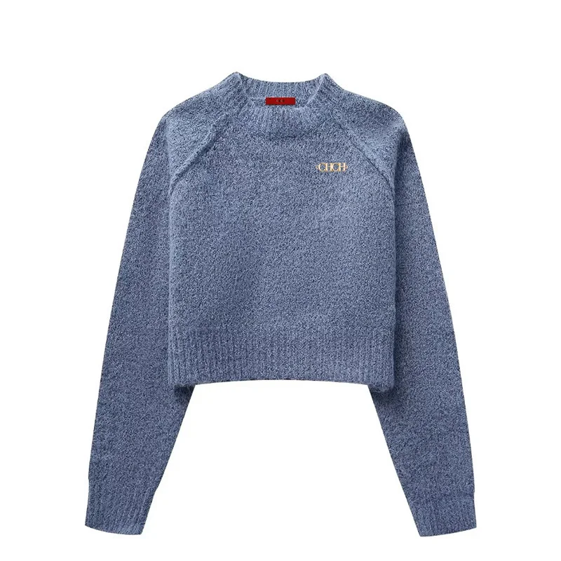 여성용 크롭 니트 스웨터, 빈티지 스트리트웨어, O넥 긴팔 패션, 솔리드 여성 풀오버, 시크한 상의, 겨울