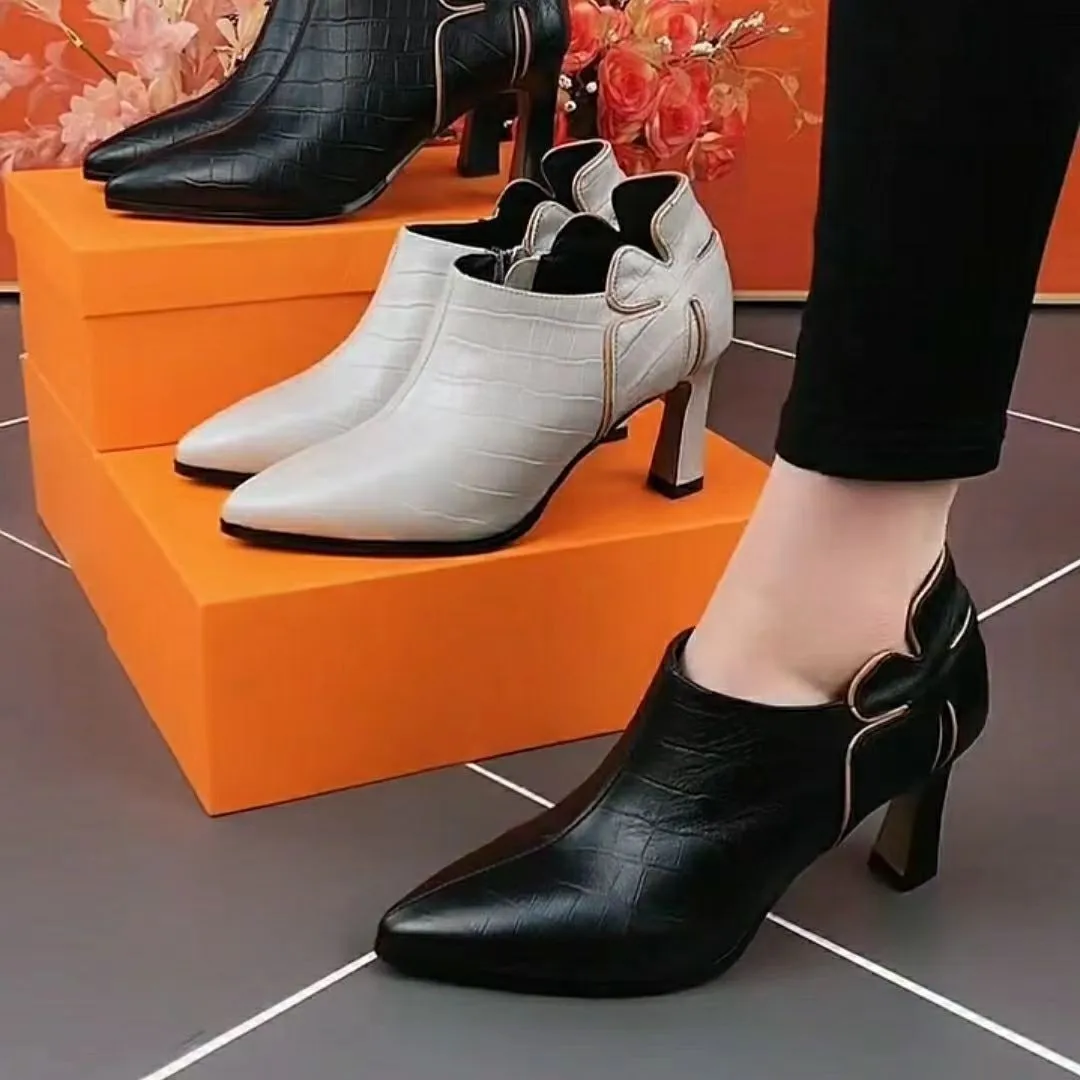 

Female 2024 Spring and Autumn Season New Fashion Versatile Embossed Pointed Soft Leather High Heel Leather Shoes