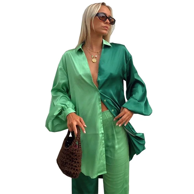 

2023 Summer Fashion Style African Women Long Sleeve V-neck Polyester Two Pieces Sets Top and Long Pant African Clothes Women