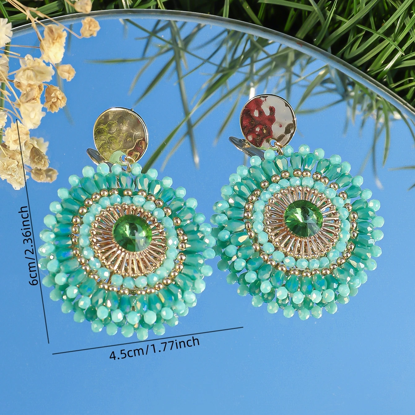 Bohemian Handmade Colorful Crystal Beads Flower Earrings for Women Trendy Ethnic Rhinestone Drop Earrings Summer Party Jewelry