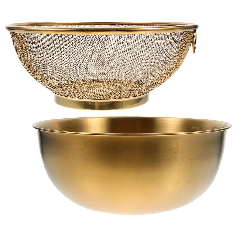 

Stainless Steel Colander and Bowl Set Kitchen Colander Strainer Basket Mesh Strainer Basket Drainer Rice Basket Washer Bowl