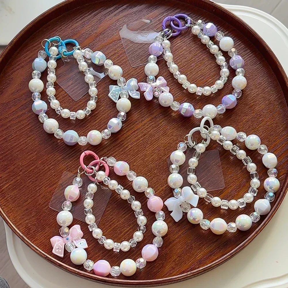 Anti-lost Phone Lanyard Strap Y2K Bow Beaded Phone Chain Charm Wrist Straps For iPhone Samsung Universal Accessories DIY Pendant
