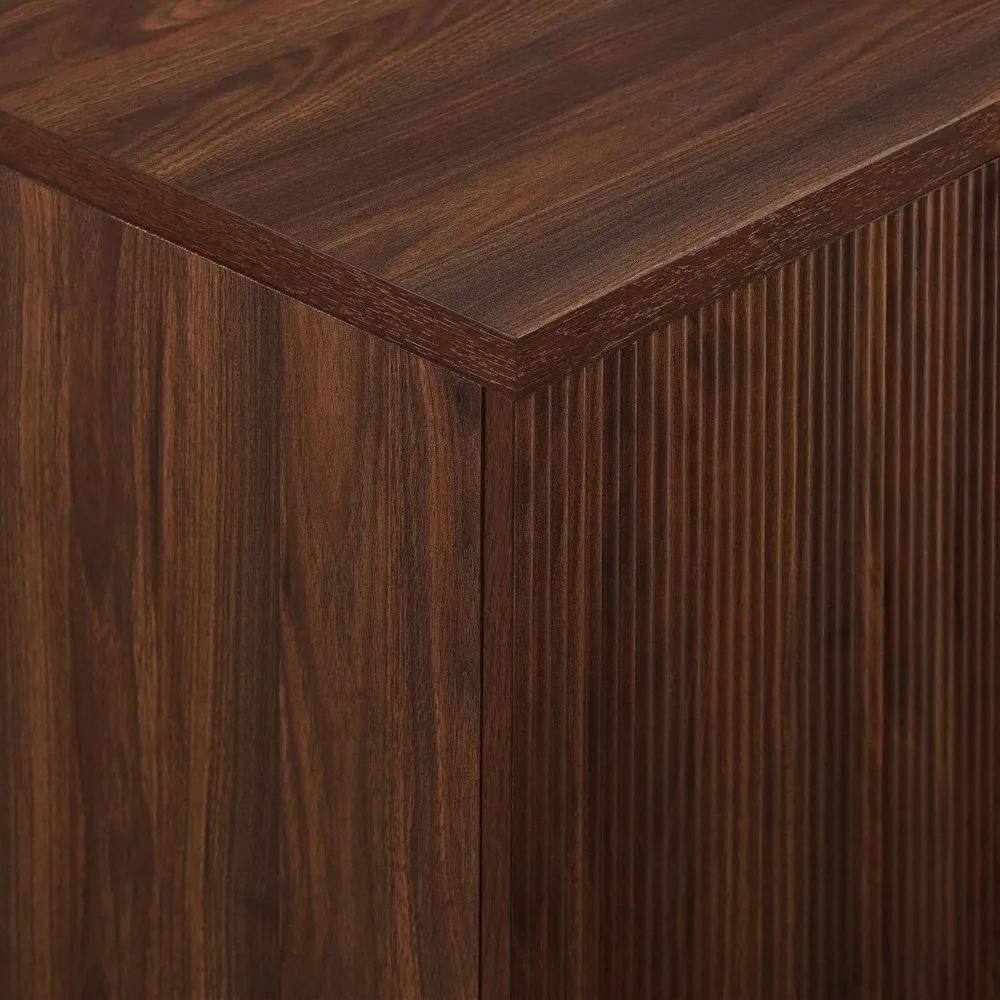 Modern Fluted Door Kitchen Storage Sideboard Buffet Cabinet Console, 69 Inch, Gold,dark Walnut